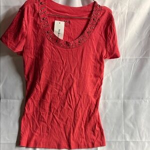 Style & Co. Women's Red Studded Short Sleeve Tee